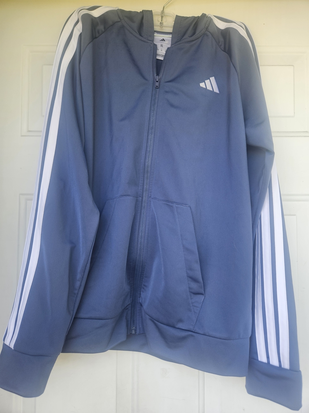Adidas Blue Zip-Up Track Jacket with White Stripes